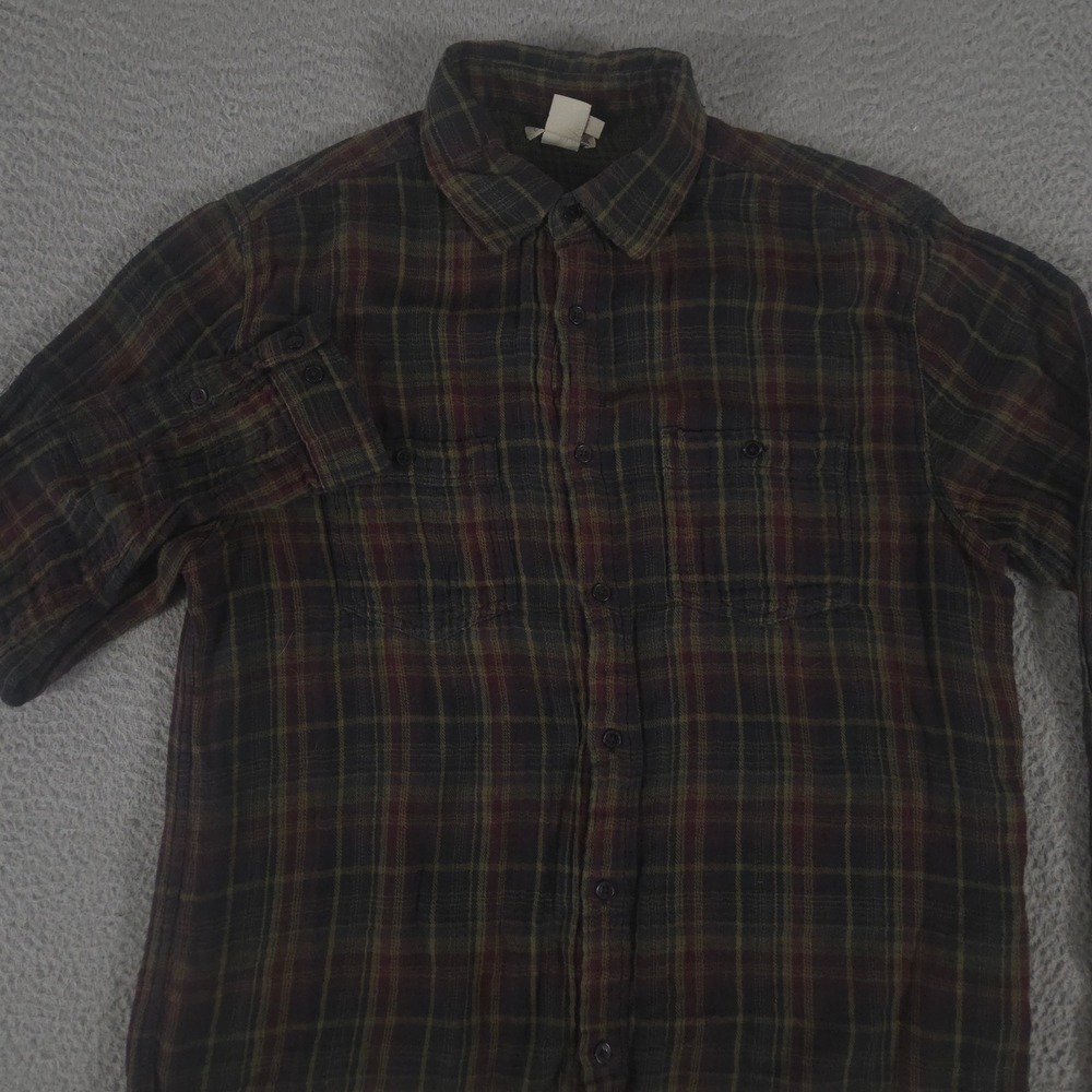Carbon 2 Cobalt Shirt Mens Medium Green‎ Plaid Double Faced Cotton Button Down